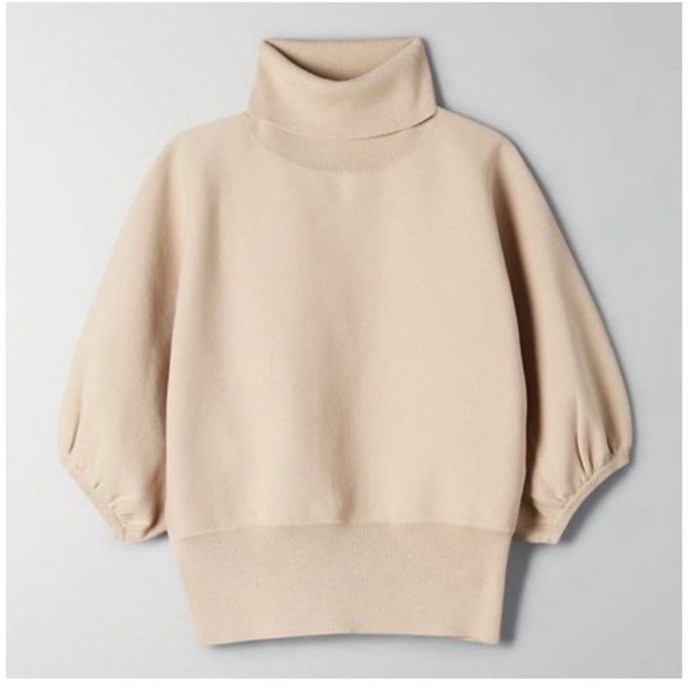 Aritzia Babaton Liana Beige Turtleneck Crop Sweater Knit Top Size XS